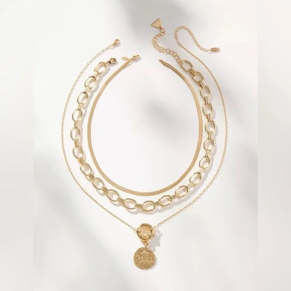NWT  Anthropologie Gold Camp Icon Beaded Necklaces, Set of 3